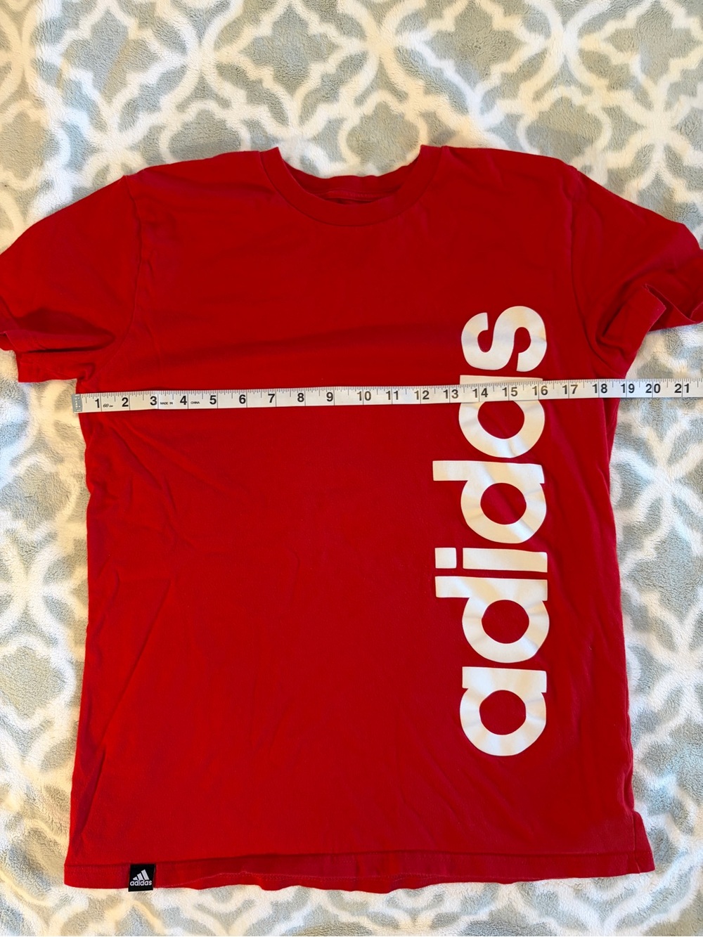 adidas Men's Red Short-Sleeve Tee with White Vertical Logo